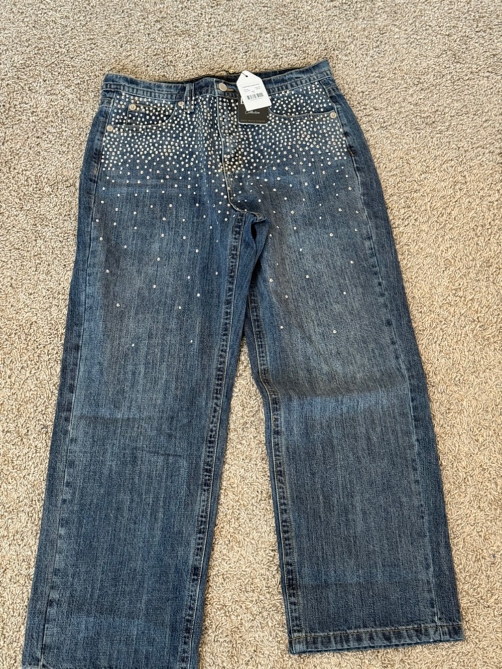Elle Dark Blue Straight Leg Jeans with Silver Studs